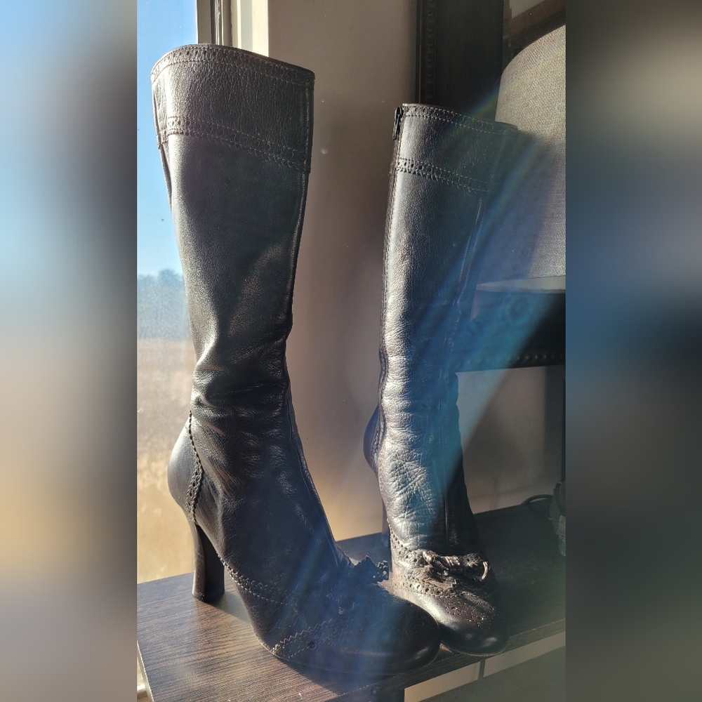 Miu Miu Brown Leather Bow Accent Boots